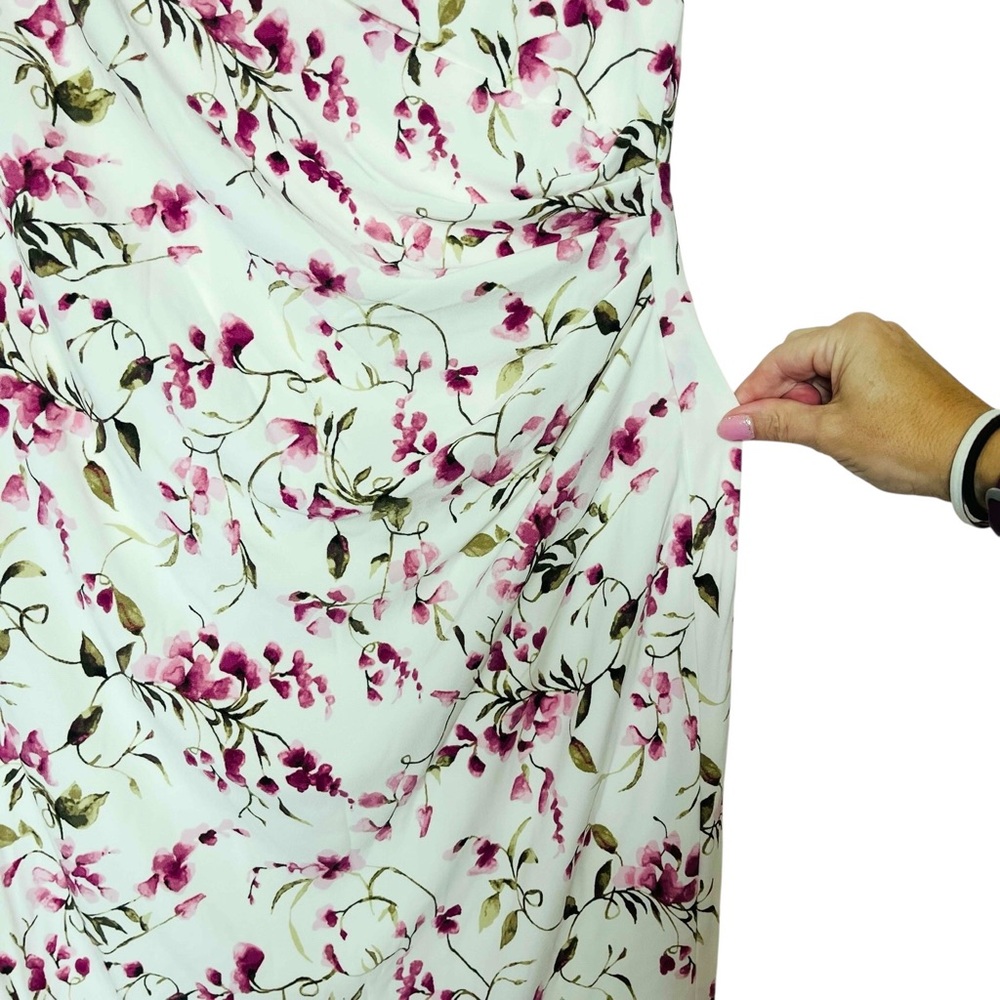 Lauren Ralph Lauren Floral V-Neck Faux Wrap Ruched Dress Size 12 - Picture 2 of 5